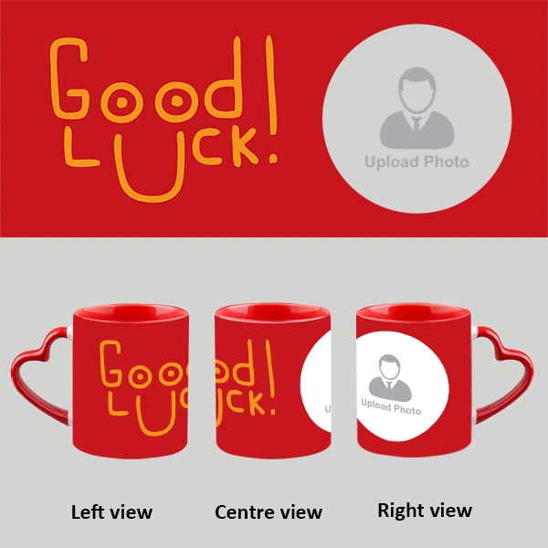 Red Good Luck Customized Heart Handle Mug-Hearthandle-A009