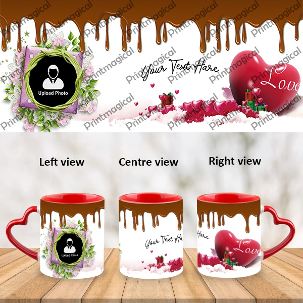 Chocolate Pudding Personalized Heart Handle Mug-Heart Handle Photo Mug-1