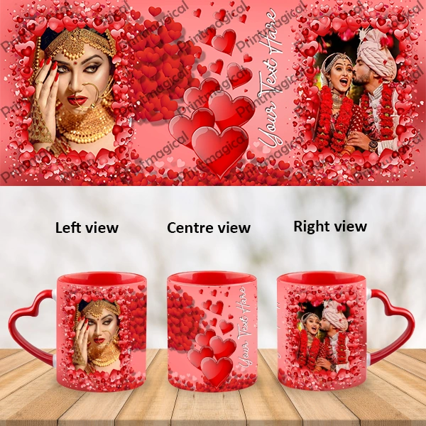 Valentine Hearts Pattern Elegant Looking Personalized Heart Handle Mug-Hearthandle-A021