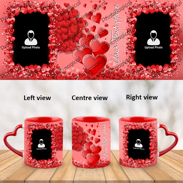 Valentine Hearts Pattern Elegant Looking Personalized Heart Handle Mug-Heart Handle Photo Mug-1