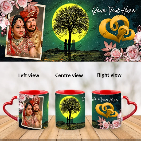 Night Moon View Couples Personalized Heart Handle Mug-Hearthandle-A026