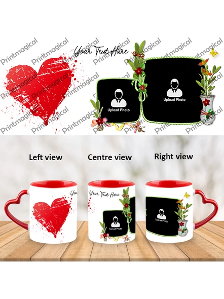 Hearts with Flower Personalized Heart Handle Mugs-Heart Handle Photo Mug-1