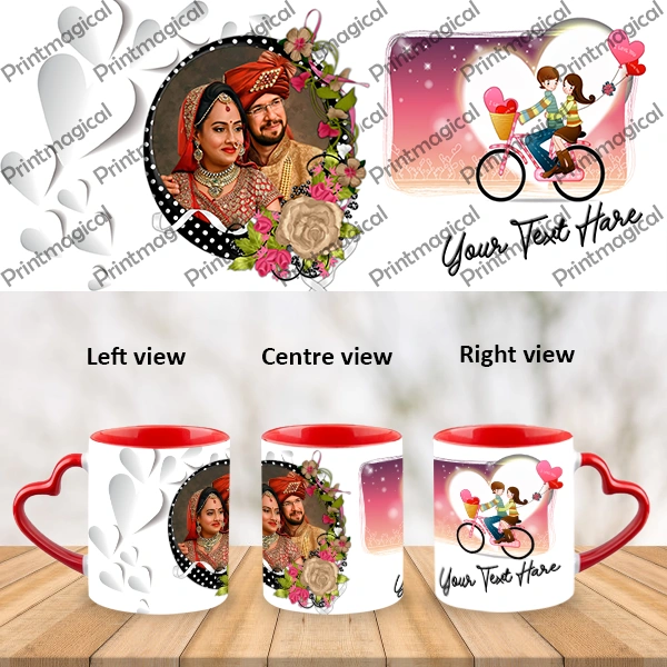 Couple Walking on Cycle Personalized Heart Handle Mugs-Hearthandle-A028