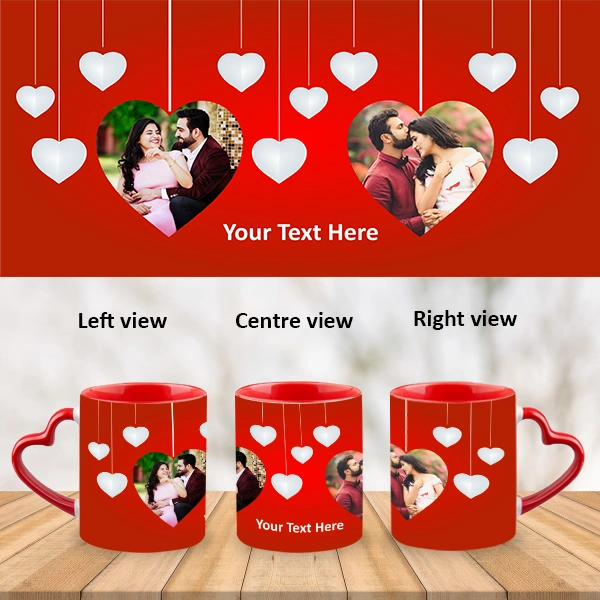 Valentines Red Heart customized Heart Handle Mug-Heart Handle Photo Mug-1