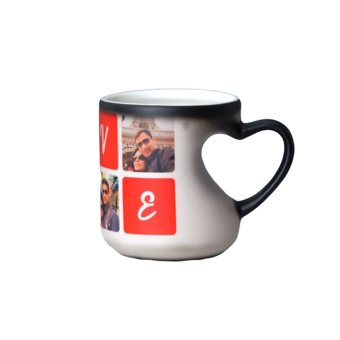 Red Rays Happy Birthday Customized Heart Handle Mug-Hearthandle-A035