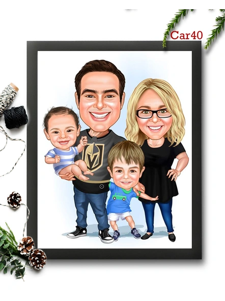 Sweet Family Caricature Frame  4 Faces Design 40-Carc043