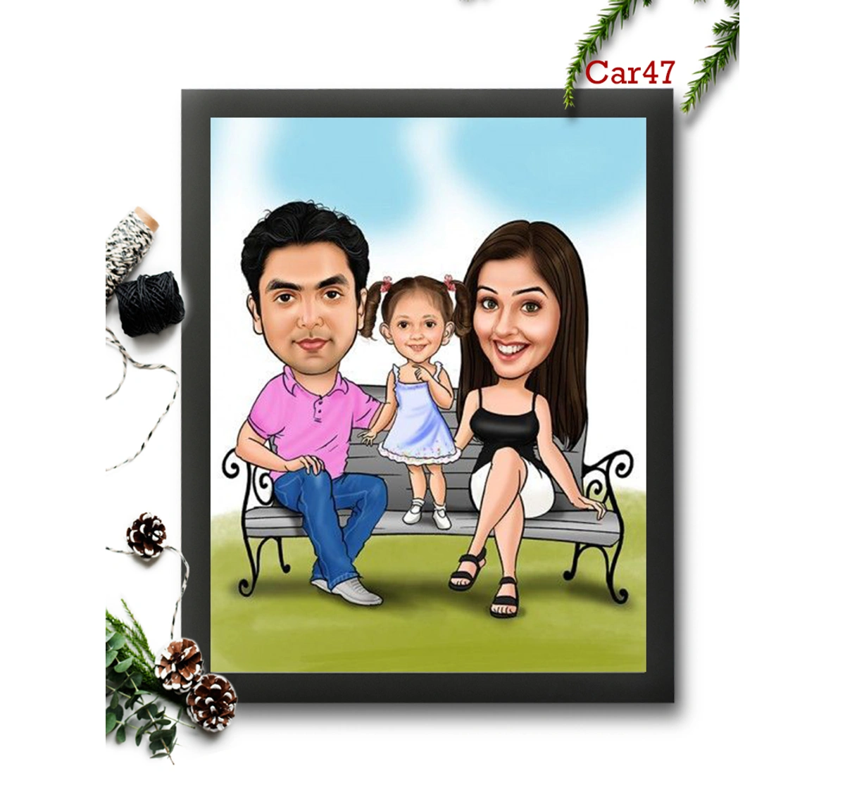Sweet Family 3 Faces Caricature Frame Design 47 | Print Magical Gifts