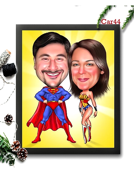 Superman Couple Caricature Frame Design 44