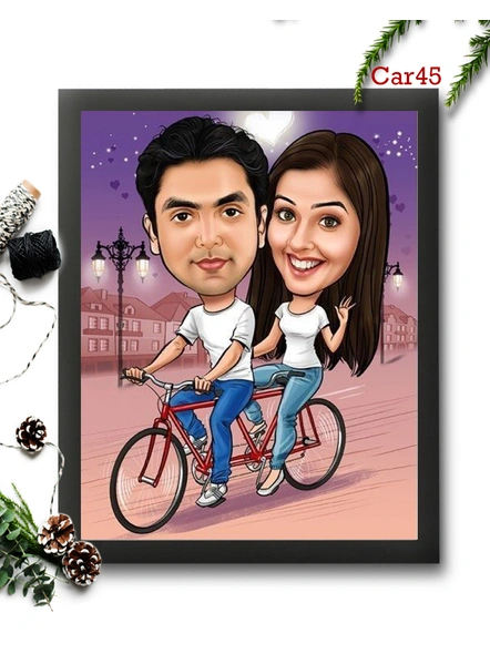 Couple Riding Cycle Caricature Frame Design 45-Carc048