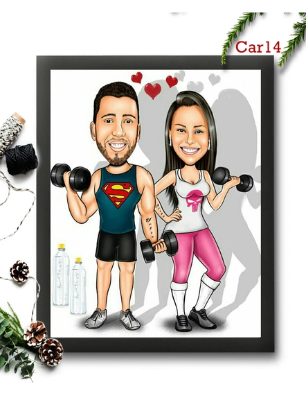Couple in Gym Caricature Frame Design 14-Carc017