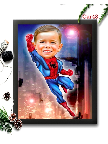 Spider Man Kid Caricature Frame Design 48