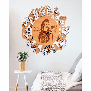 Personalized 1 Photos Circle Hanging Wooden Collage Clock
