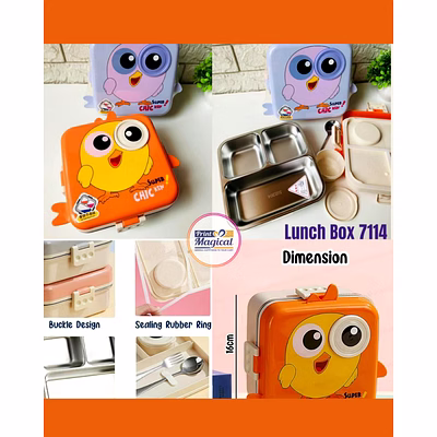 kids carnival double decker stainless steel bento box - print magical