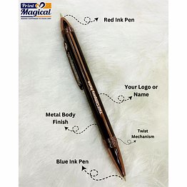 ball point 2-in-1 pen - metal body with glossy finish - holds blue & red refills at each end