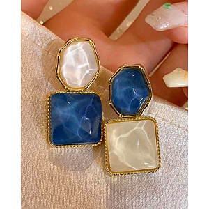 Korean Gold-Plated Drop Earrings for Women – Mona Lisa Blue Stone