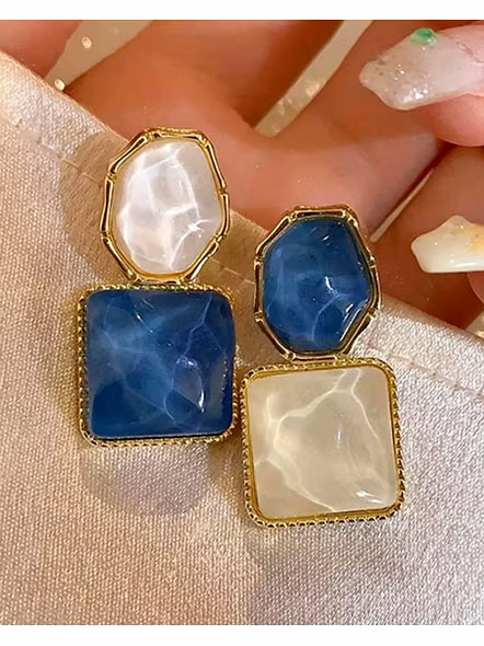 Korean Gold-Plated Drop Earrings for Women – Mona Lisa Blue Stone