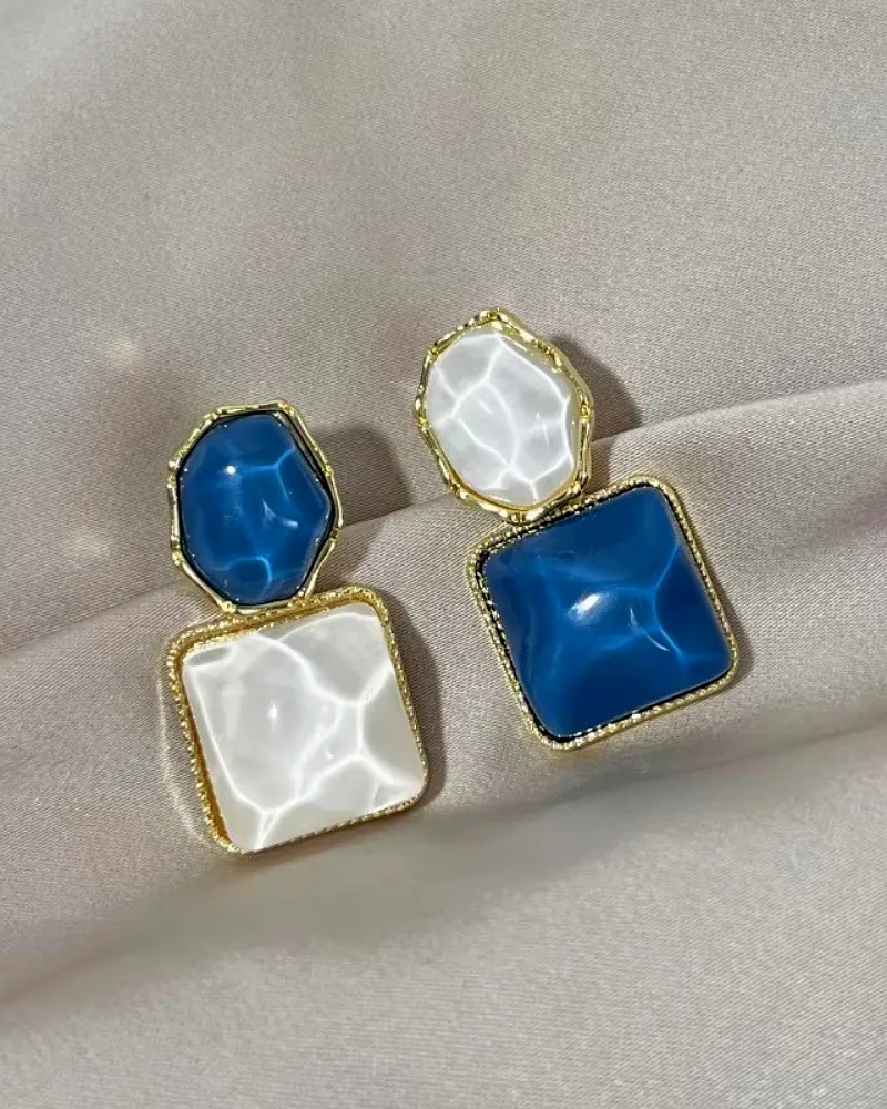 Korean Gold-Plated Drop Earrings for Women – Mona Lisa Blue Stone by Print Magical Gifts