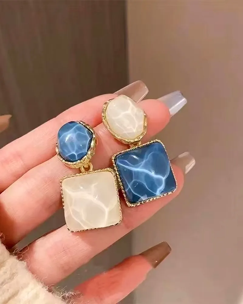 Korean Gold-Plated Drop Earrings for Women – Mona Lisa Blue Stone by Print Magical Gifts