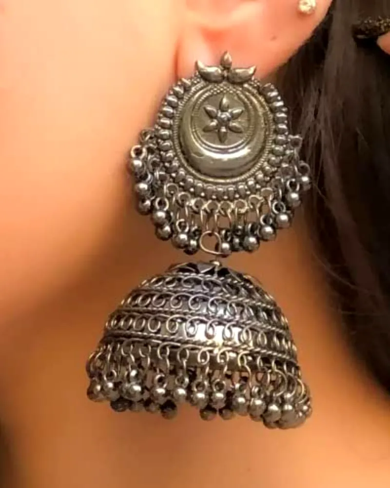 Latest Oxidised Metal Antique Design Stylish Traditional Jhumka Earrings - Print Magical Gifts by Print Magical Gifts