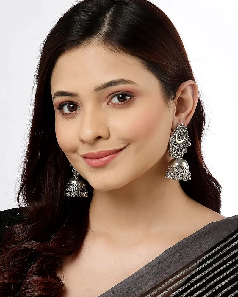 Latest Oxidised Metal Antique Design Stylish Traditional Jhumka Earrings - Print Magical Gifts by Print Magical Gifts