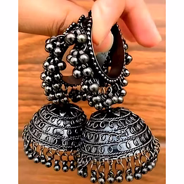 black oxidised jhumka earrings – traditional vintage style jewelry
