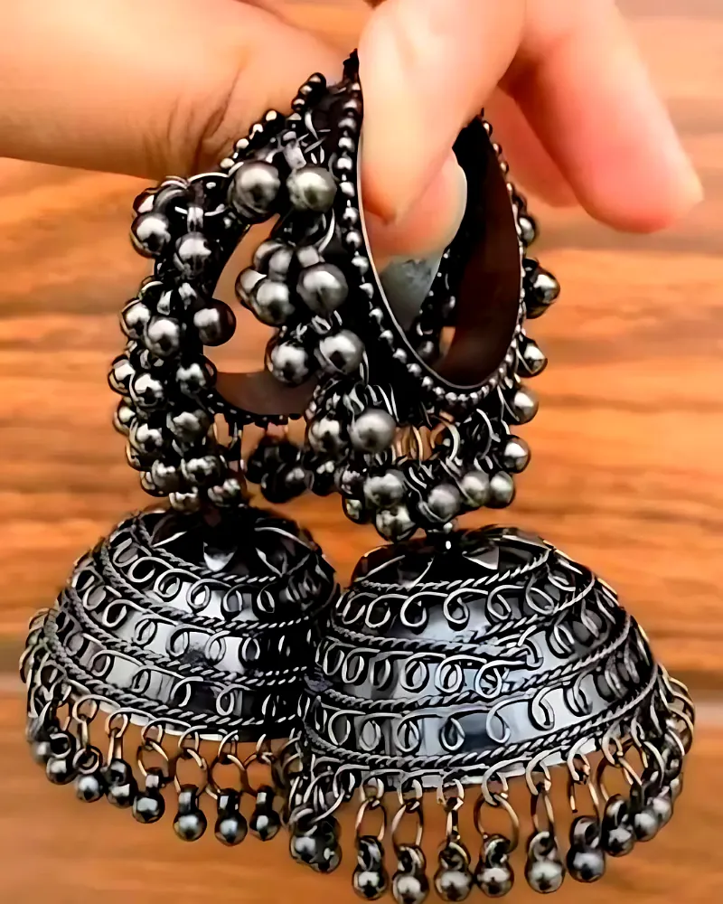 Black Oxidised Jhumka Earrings – Traditional Vintage Style Jewelry by Print Magical Gifts