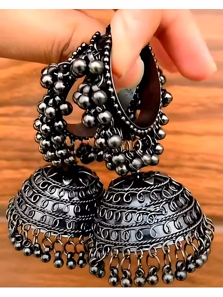 Black Oxidised Jhumka Earrings – Traditional Vintage Style Jewelry