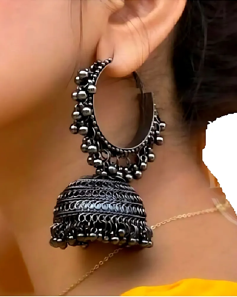 Black Oxidised Jhumka Earrings – Traditional Vintage Style Jewelry by Print Magical Gifts