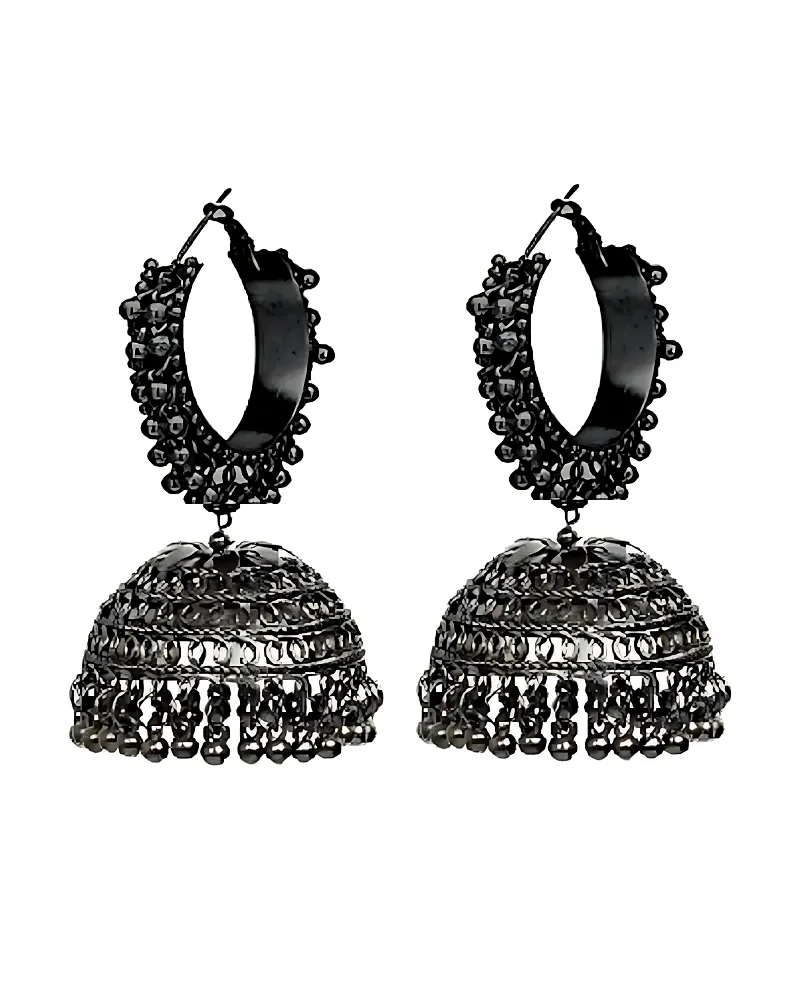 Black Oxidised Jhumka Earrings – Traditional Vintage Style Jewelry by Print Magical Gifts