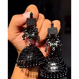 stunning black oxidised big flower jhumka earrings for festive glamour