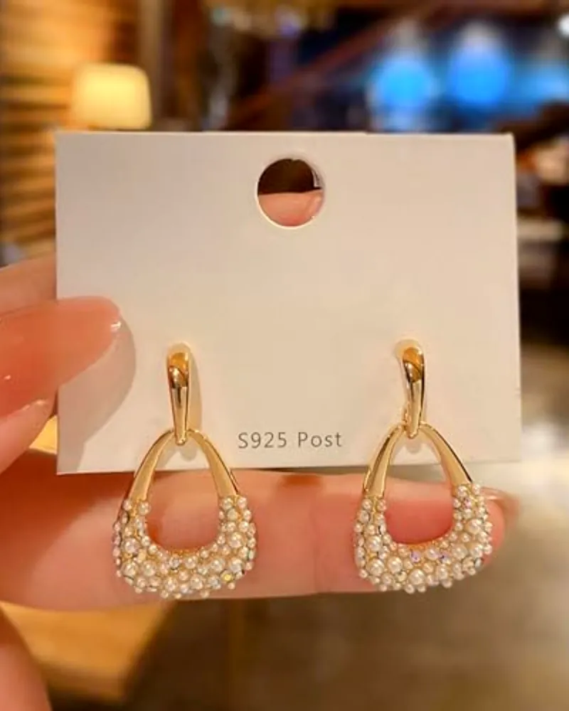 Women Gold-Plated Pearl-Studded Drop Earrings - Elegant Fashion Jewelry by Print Magical Gifts