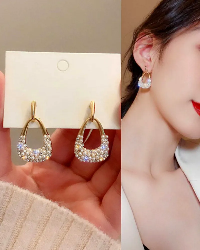 Women Gold-Plated Pearl-Studded Drop Earrings - Elegant Fashion Jewelry by Print Magical Gifts