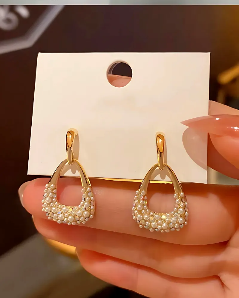 Women Gold-Plated Pearl-Studded Drop Earrings - Elegant Fashion Jewelry by Print Magical Gifts