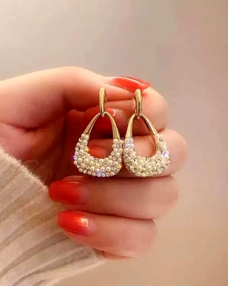 Women Gold-Plated Pearl-Studded Drop Earrings - Elegant Fashion Jewelry by Print Magical Gifts