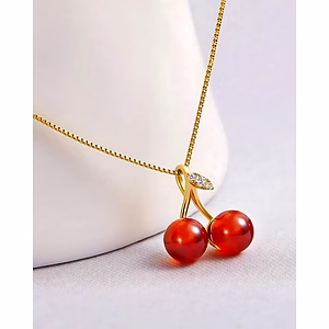 Red Cherry Pendant Necklace for Women & Girls - Korean Style Cute Fruit Jewelry