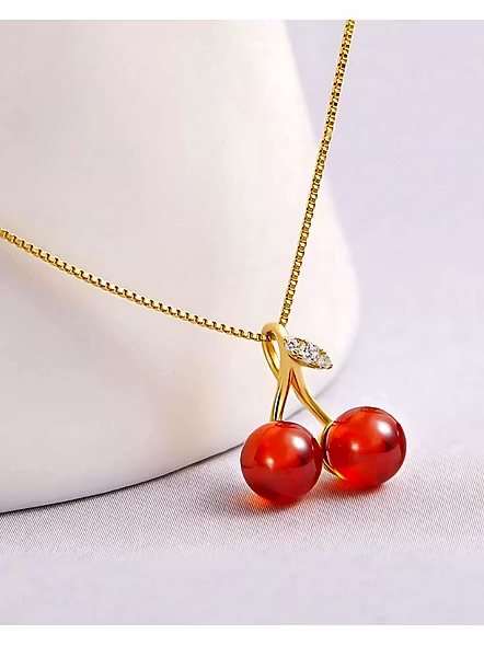 Red Cherry Pendant Necklace for Women & Girls - Korean Style Cute Fruit Jewelry