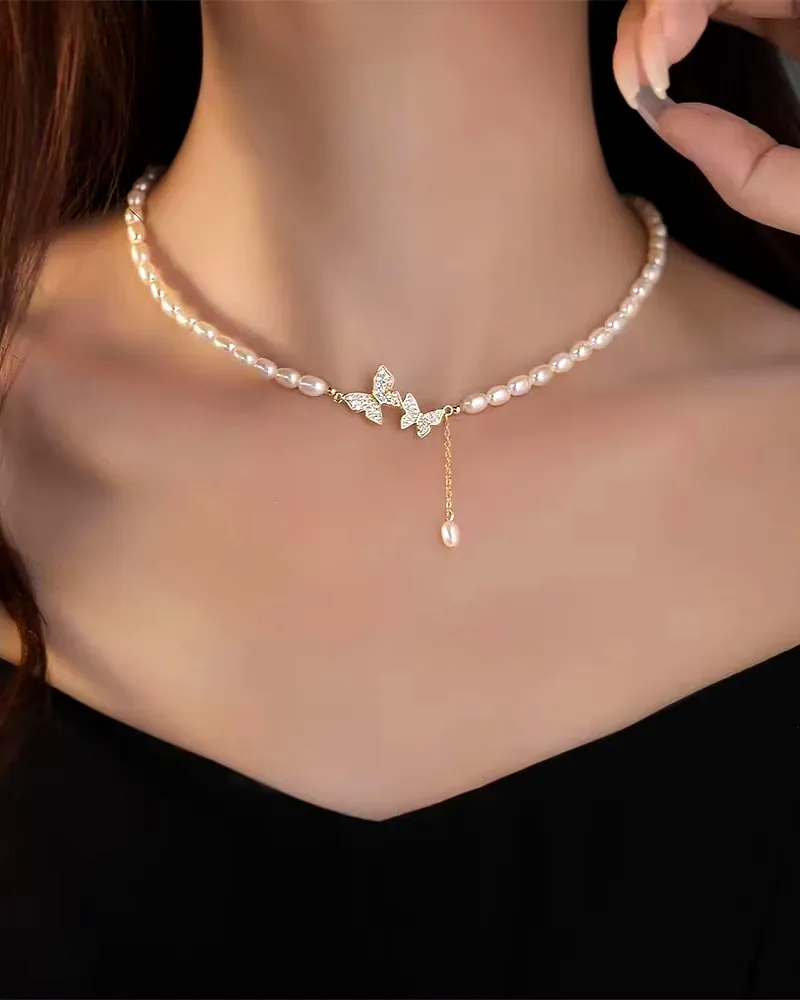 Korean Butterfly Pearl Choker Necklace – Elegant Summer Fashion Accessory for Women & Girls by Print Magical Gifts