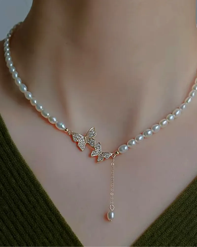 Korean Butterfly Pearl Choker Necklace – Elegant Summer Fashion Accessory for Women & Girls by Print Magical Gifts