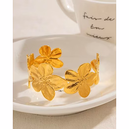 premium gold wide cuff bracelet & floral earring set | vintage jewelry