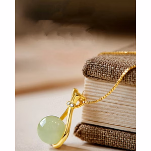 Trendy Gold-Plated Pendant Necklace with Teardrop Jade Stone