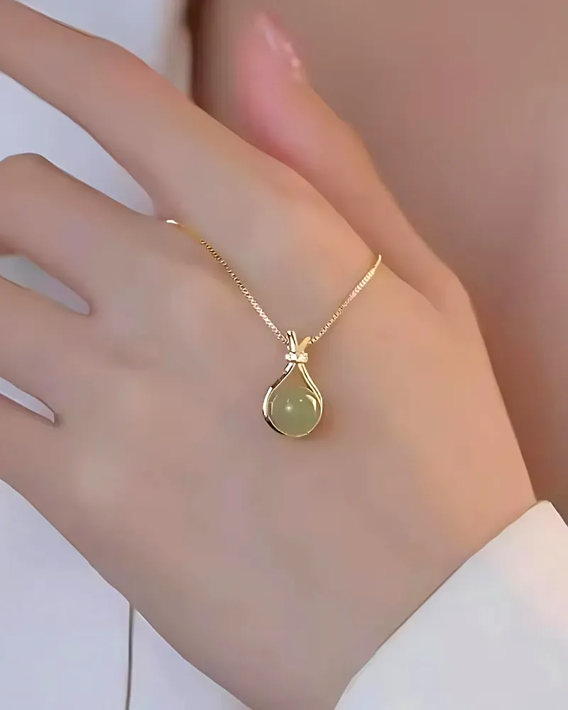 Trendy Gold-Plated Pendant Necklace with Teardrop Jade Stone by Print Magical Gifts