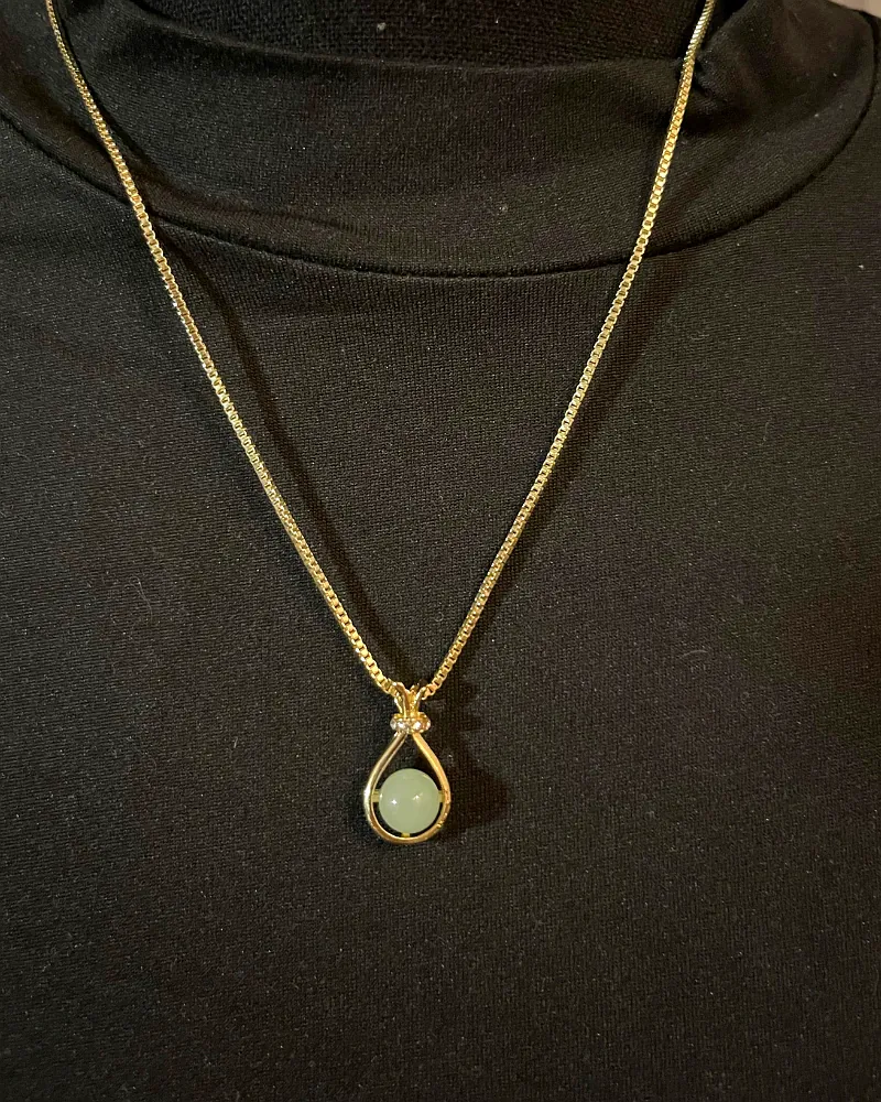Trendy Gold-Plated Pendant Necklace with Teardrop Jade Stone by Print Magical Gifts