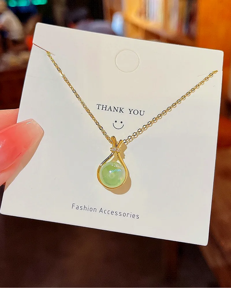 Trendy Gold-Plated Pendant Necklace with Teardrop Jade Stone by Print Magical Gifts