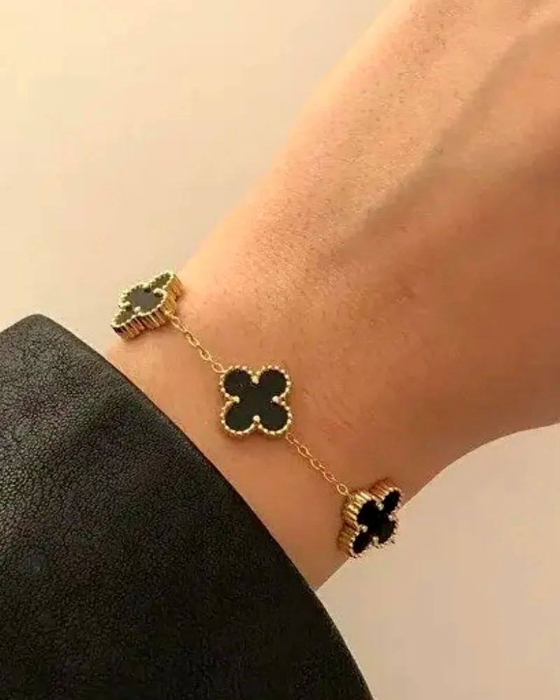 Black Clover Anti-Tarnish Bracelet | Korean Style Dailywear for Girls by Print Magical Gifts