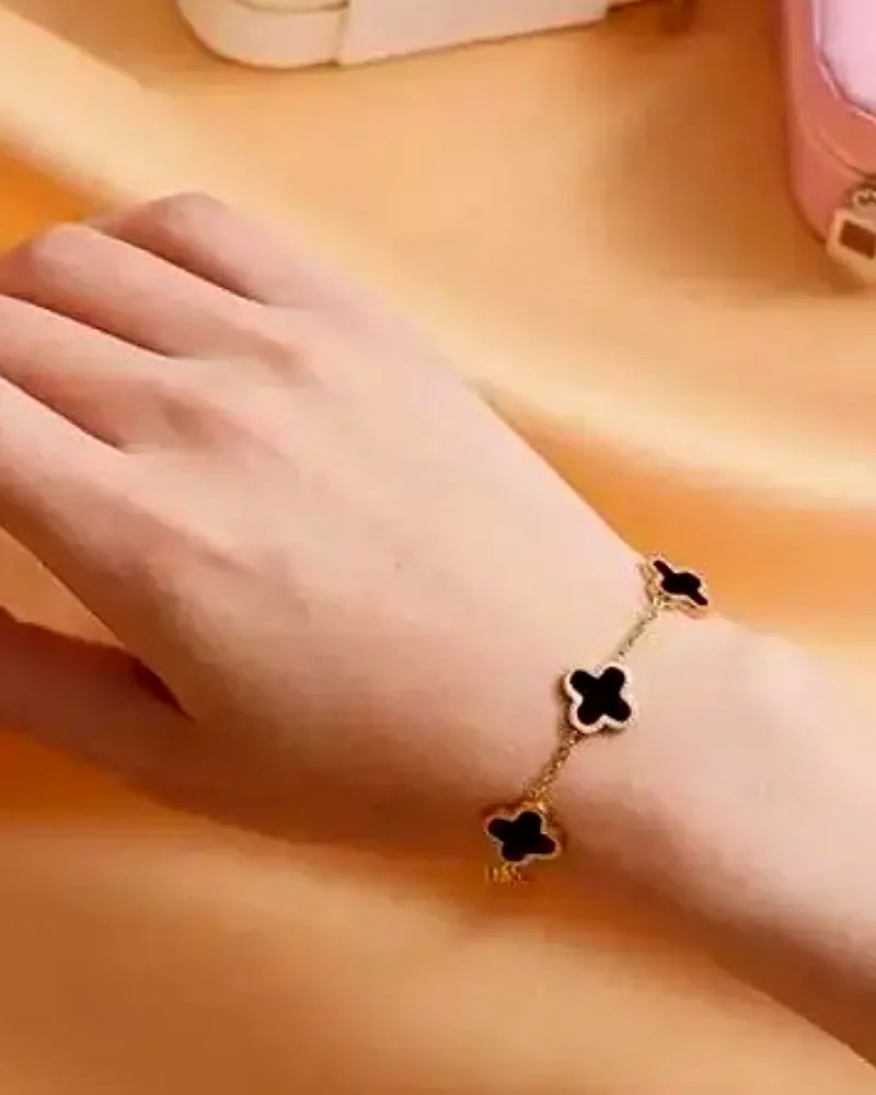 Black Clover Anti-Tarnish Bracelet | Korean Style Dailywear for Girls by Print Magical Gifts