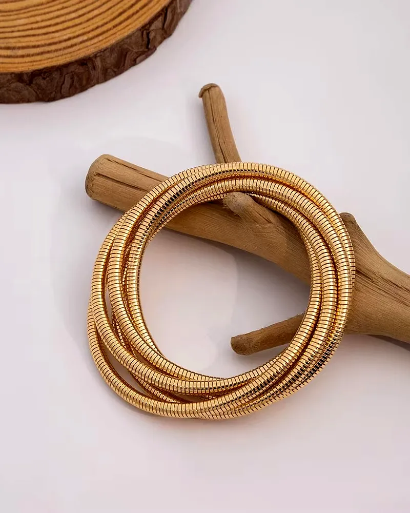 Triple Coiled Gold Slip-On Bangle Bracelet for Women | Anti-Tarnish Designer Kada by Print Magical Gifts by Print Magical Gifts