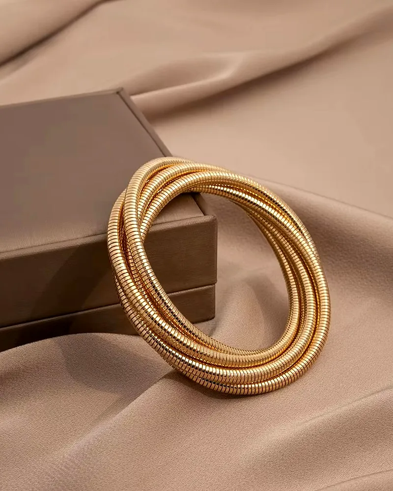 Triple Coiled Gold Slip-On Bangle Bracelet for Women | Anti-Tarnish Designer Kada by Print Magical Gifts by Print Magical Gifts