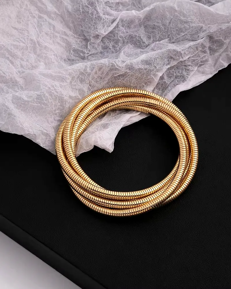 Triple Coiled Gold Slip-On Bangle Bracelet for Women | Anti-Tarnish Designer Kada by Print Magical Gifts by Print Magical Gifts