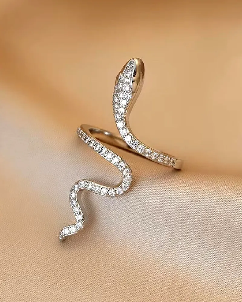 Silver Gothic Snake Open Ring for Women | Retro Animal-Inspired Evil Eye Jewelry by Print Magical Gifts