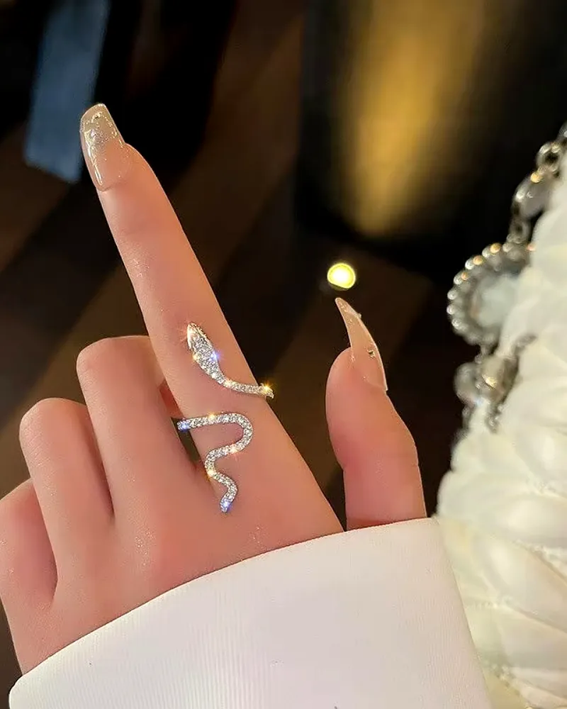 Silver Gothic Snake Open Ring for Women | Retro Animal-Inspired Evil Eye Jewelry by Print Magical Gifts